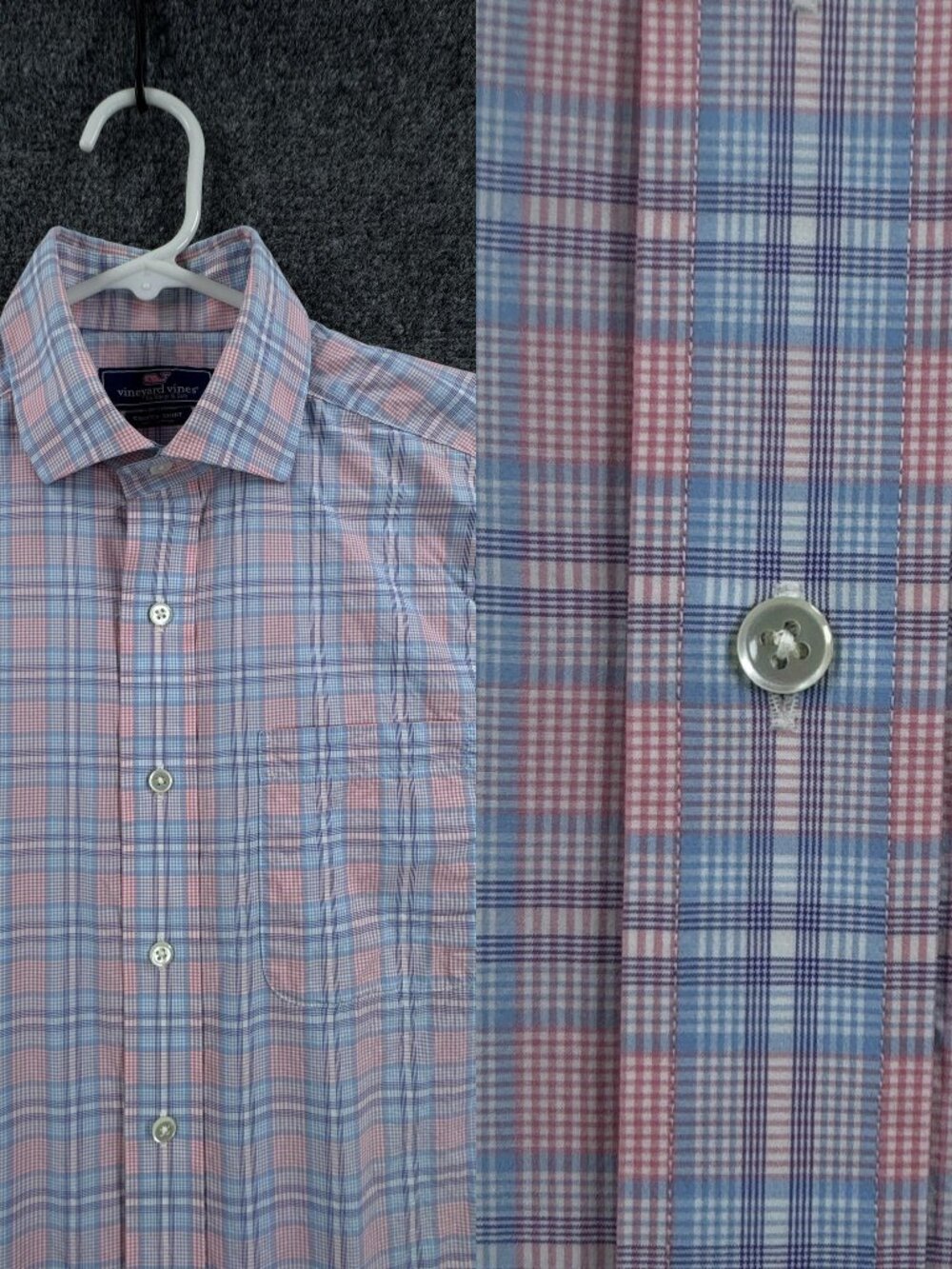 Vineyard Vines Blue Pink Cotton Cooper Plaid Small Long Sleeve Button Up Shirt
